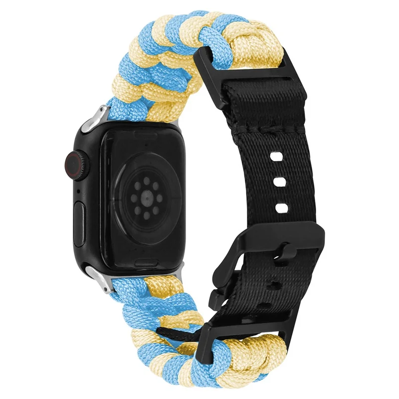 Apple Watch Series 41mm - 40mm - 38mm Universal Nylon Rope Watch Band Dual Color - Lake Blue+Pink