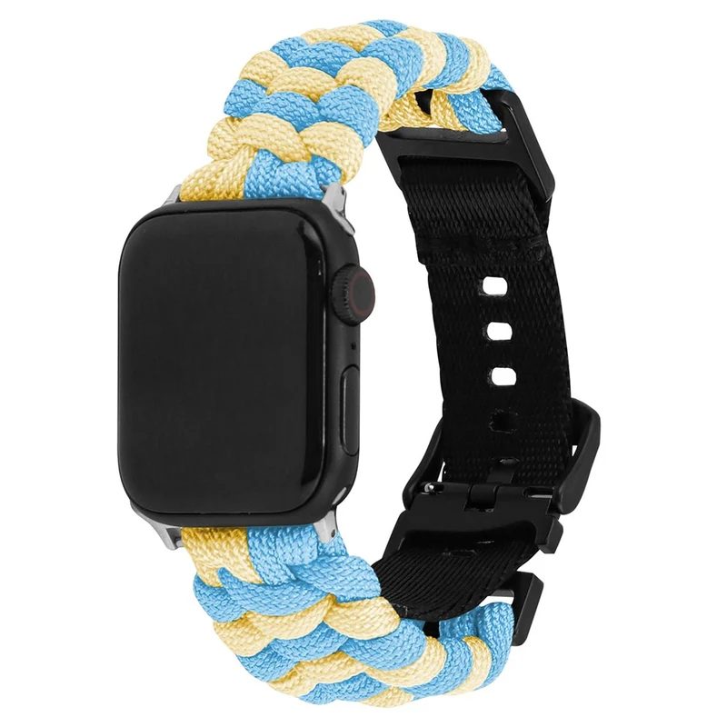 Apple Watch Series 41mm - 40mm - 38mm Universal Nylon Rope Watch Band Dual Color - Lake Blue+Pink