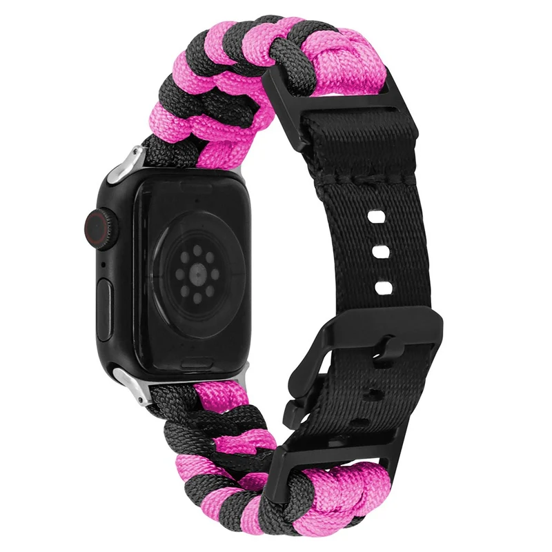 Apple Watch Series 41mm - 40mm - 38mm Universal Nylon Rope Watch Band Dual Color - Lake Blue+Pink