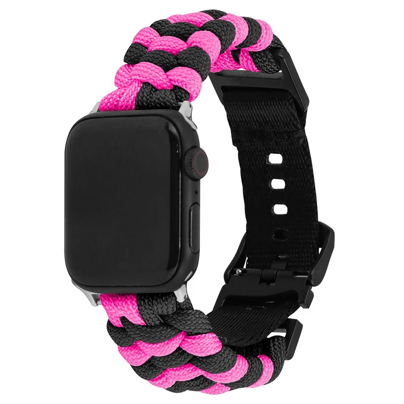 Apple Watch Series 41mm - 40mm - 38mm Universal Nylon Rope Watch Band Dual Color - Lake Blue+Pink