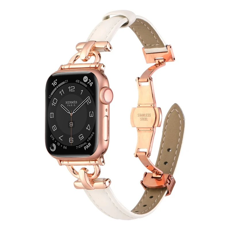 Apple Watch 49mm / 45mm / 44mm / 42mm Leather Watch Band - Blue / Silver Buckle