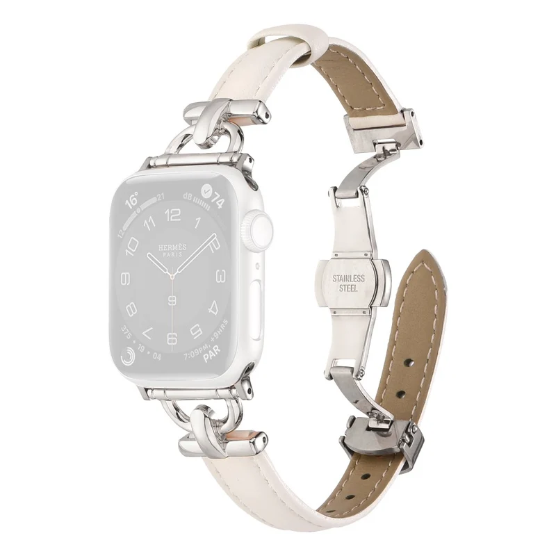 Apple Watch 49mm / 45mm / 44mm / 42mm Leather Watch Band - Blue / Silver Buckle