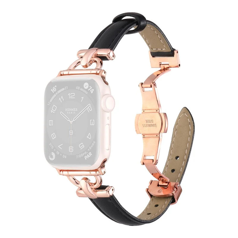 Apple Watch 49mm / 45mm / 44mm / 42mm Leather Watch Band - Blue / Silver Buckle