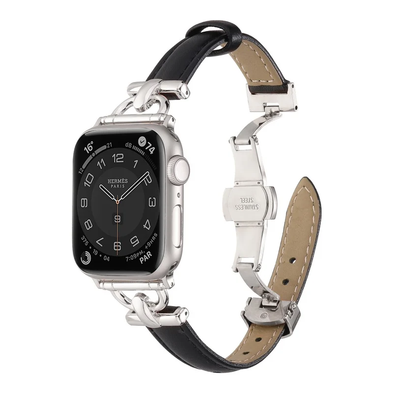Apple Watch 49mm / 45mm / 44mm / 42mm Leather Watch Band - Blue / Silver Buckle
