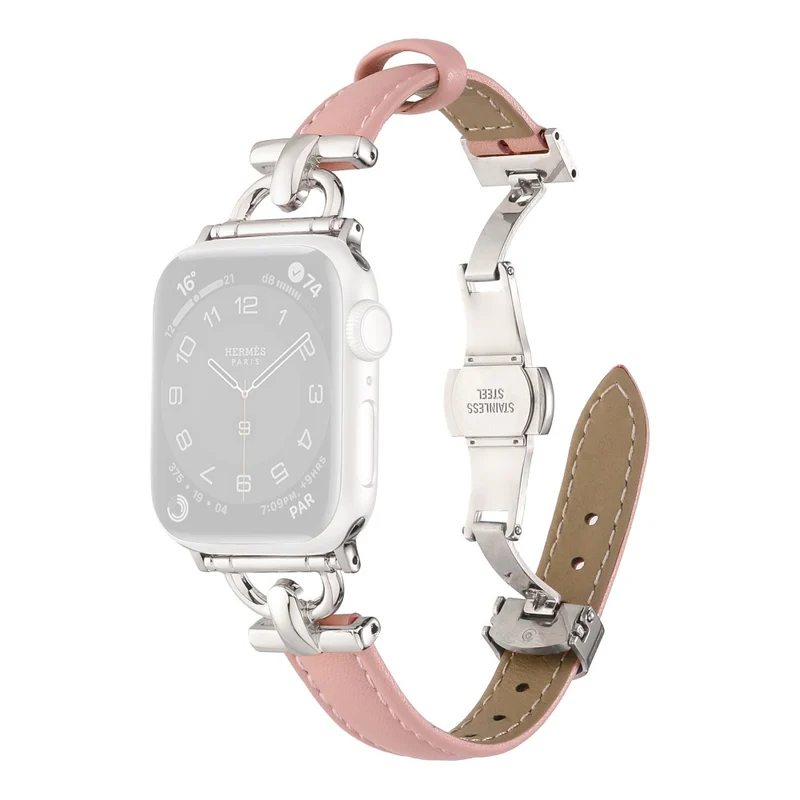 Apple Watch 49mm / 45mm / 44mm / 42mm Leather Watch Band - Blue / Silver Buckle