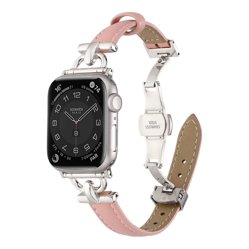 Apple Watch 49mm / 45mm / 44mm / 42mm Leather Watch Band - Blue / Silver Buckle