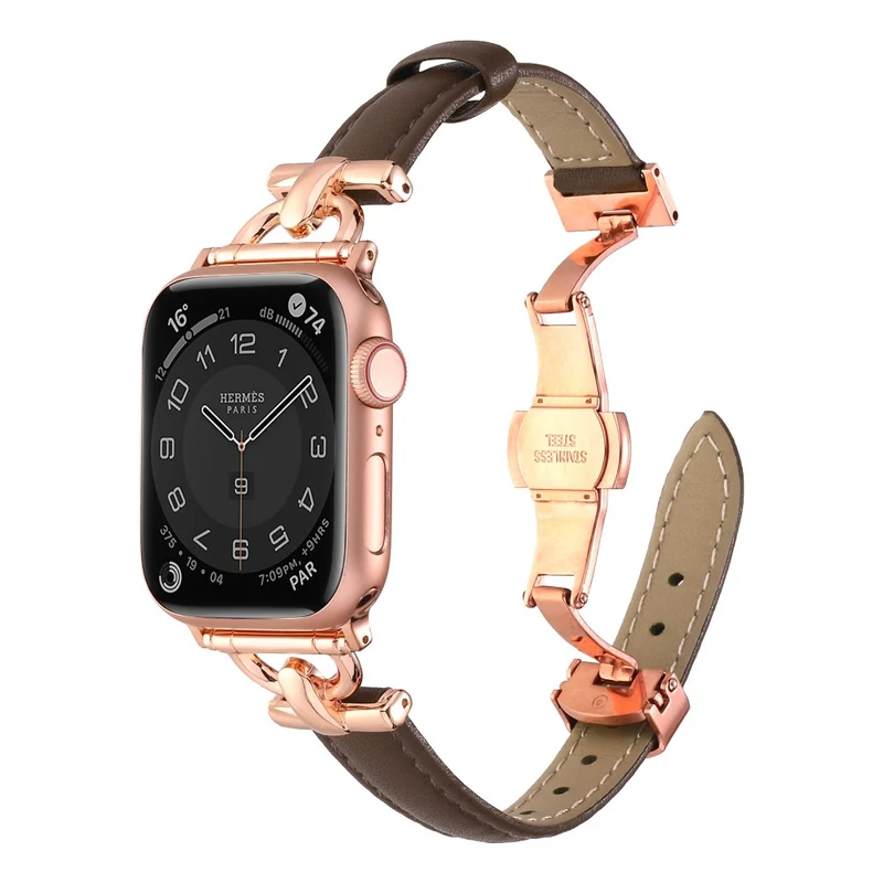 Apple Watch 49mm / 45mm / 44mm / 42mm Leather Watch Band - Blue / Silver Buckle