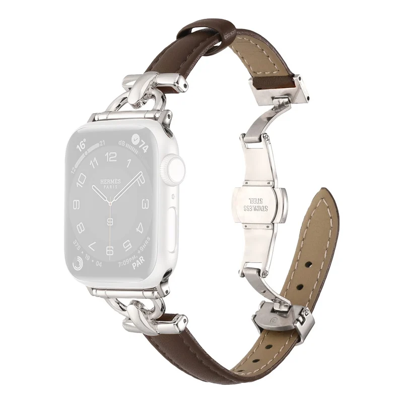 Apple Watch 49mm / 45mm / 44mm / 42mm Leather Watch Band - Blue / Silver Buckle