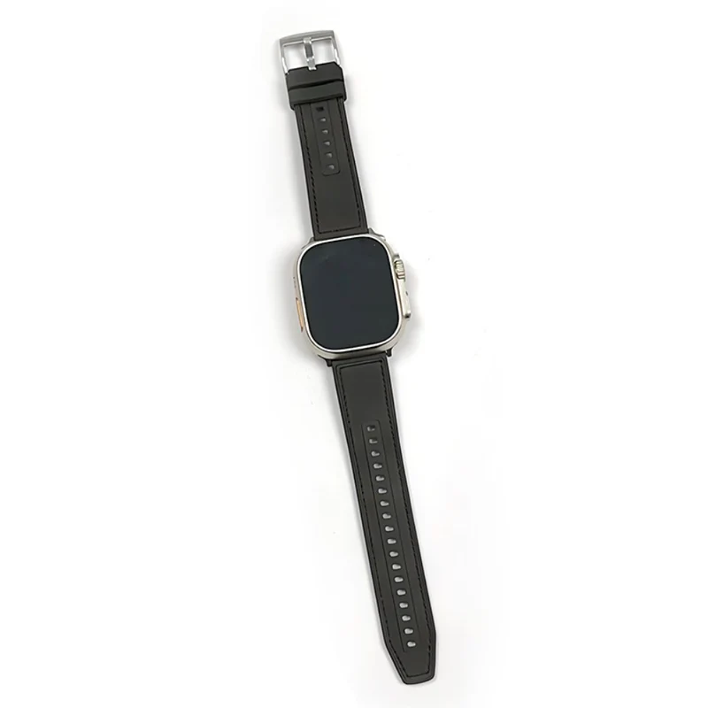 Apple Watch 49mm / 45mm / 44mm / 42mm Leather and Silicone Watch Band - Blackish Green