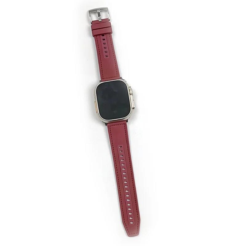 Apple Watch 49mm / 45mm / 44mm / 42mm Leather and Silicone Watch Band - Blackish Green