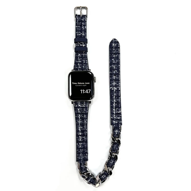 Apple Watch 49mm / 45mm / 44mm / 42mm Watch Band Leather Strap - Green+Gold Chain Chain