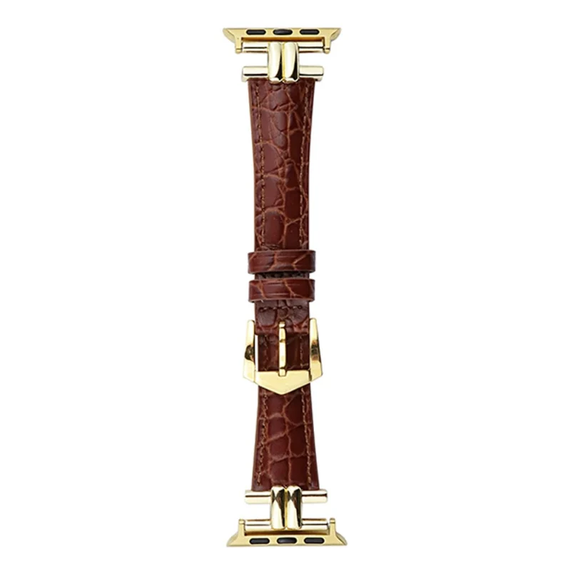AW Apple Watch 49mm / 45mm / 44mm / 42mm Band Leather Strap - Red+Gold Buckle
