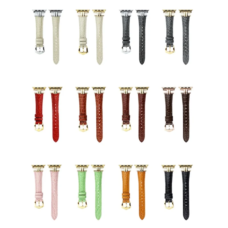 AW Apple Watch 49mm / 45mm / 44mm / 42mm Band Leather Strap - Red+Gold Buckle