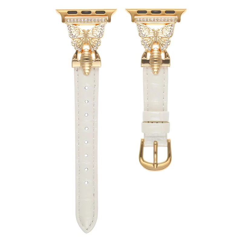 Apple Watch Series 49mm - 45mm - 44mm - 42mm Universal Replacement Watch Band - White / Gold Buckle Buckle