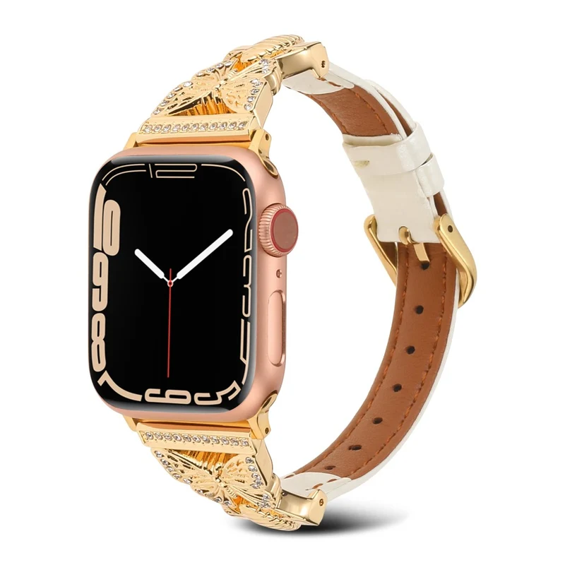 Apple Watch Series 49mm - 45mm - 44mm - 42mm Universal Replacement Watch Band - White / Gold Buckle Buckle