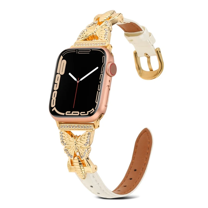 Apple Watch Series 49mm - 45mm - 44mm - 42mm Universal Replacement Watch Band - White / Gold Buckle Buckle