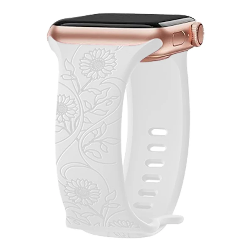 Apple Watch Series 49mm - 45mm - 44mm - 42mm Universal Engraved Flexible Watch Band - Sunflower / Green