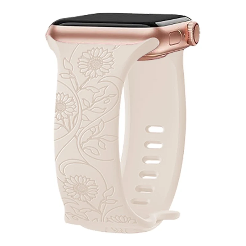 Apple Watch Series 49mm - 45mm - 44mm - 42mm Universal Engraved Flexible Watch Band - Sunflower / Green