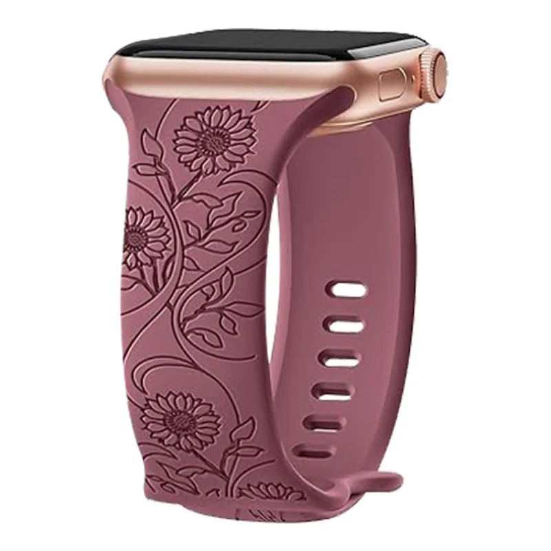 Apple Watch Series 49mm - 45mm - 44mm - 42mm Universal Engraved Flexible Watch Band - Sunflower / Green