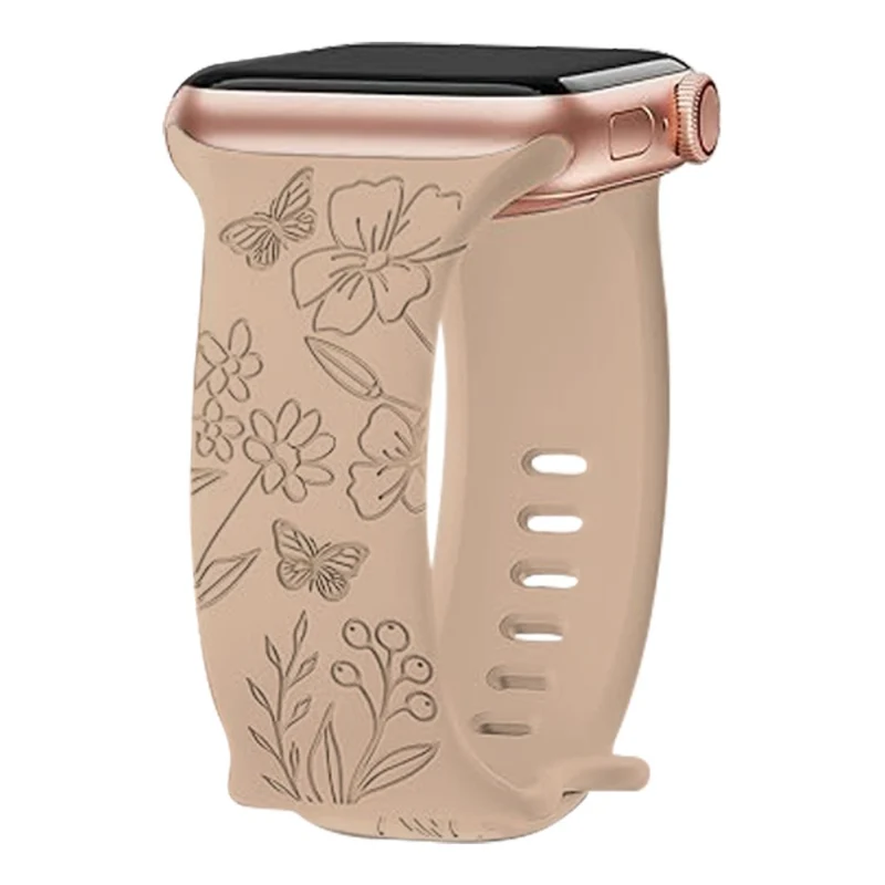 Apple Watch Series 49mm - 45mm - 44mm - 42mm Universal Engraved Flexible Watch Band - Sunflower / Green