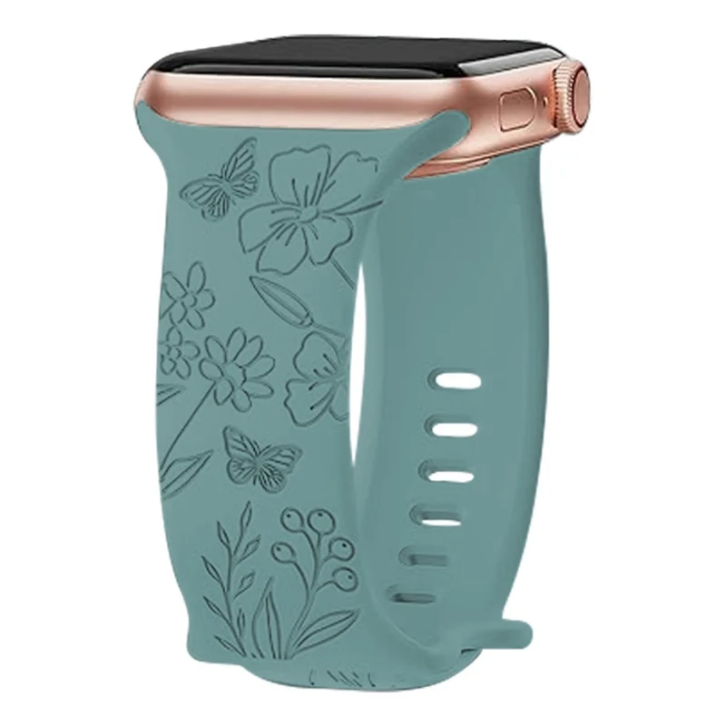 Apple Watch Series 49mm - 45mm - 44mm - 42mm Universal Engraved Flexible Watch Band - Sunflower / Green