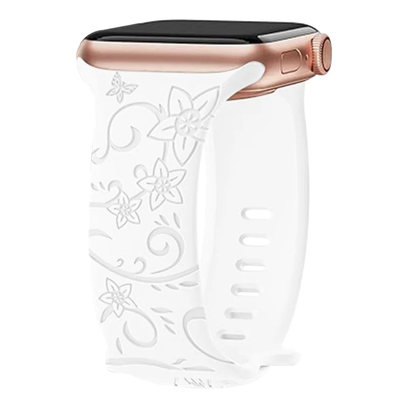 Apple Watch Series 49mm - 45mm - 44mm - 42mm Universal Engraved Flexible Watch Band - Sunflower / Green