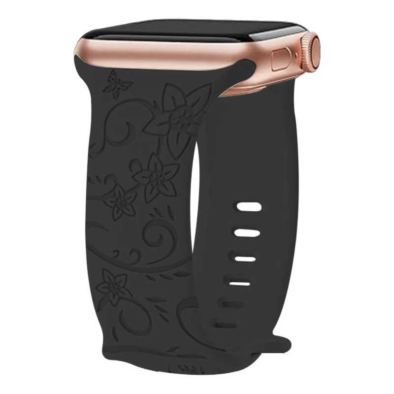 Apple Watch Series 49mm - 45mm - 44mm - 42mm Universal Engraved Flexible Watch Band - Sunflower / Green