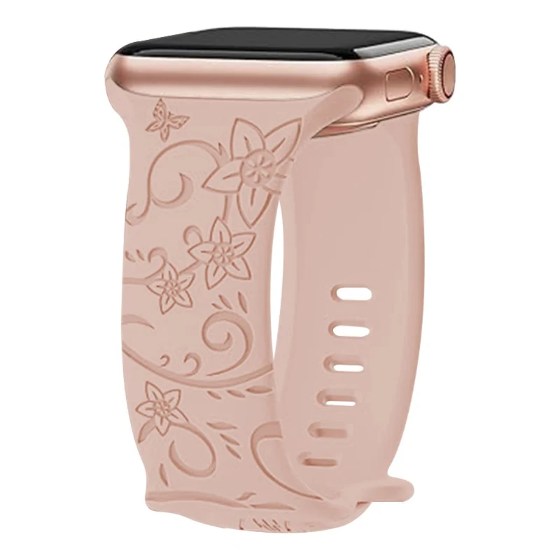Apple Watch Series 49mm - 45mm - 44mm - 42mm Universal Engraved Flexible Watch Band - Sunflower / Green