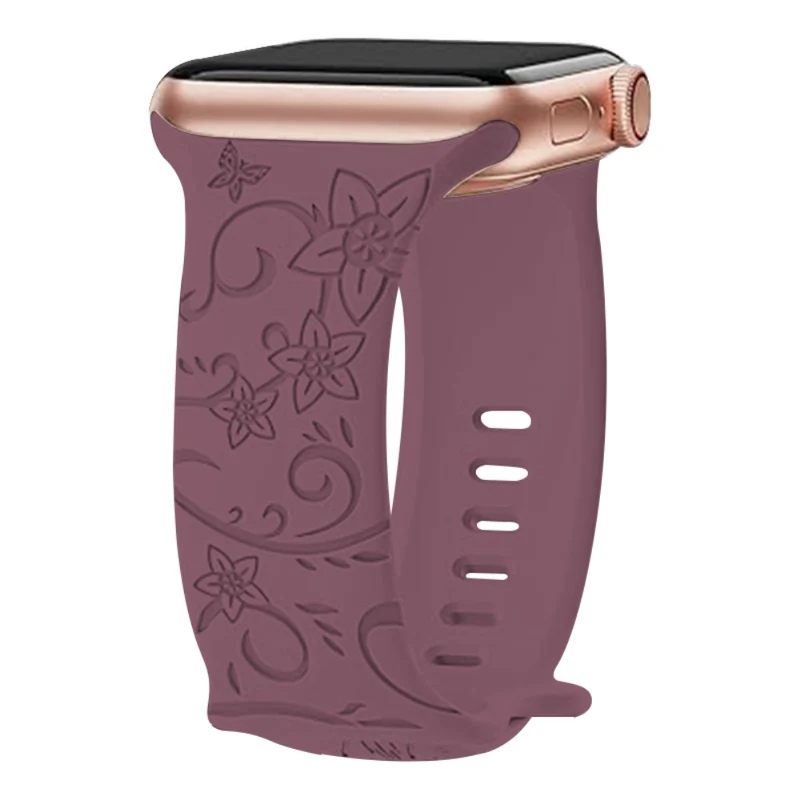 Apple Watch Series 49mm - 45mm - 44mm - 42mm Universal Engraved Flexible Watch Band - Sunflower / Green