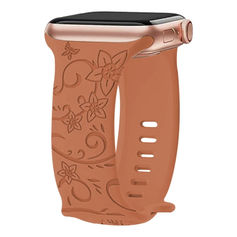 Apple Watch Series 49mm - 45mm - 44mm - 42mm Universal Engraved Flexible Watch Band - Sunflower / Green