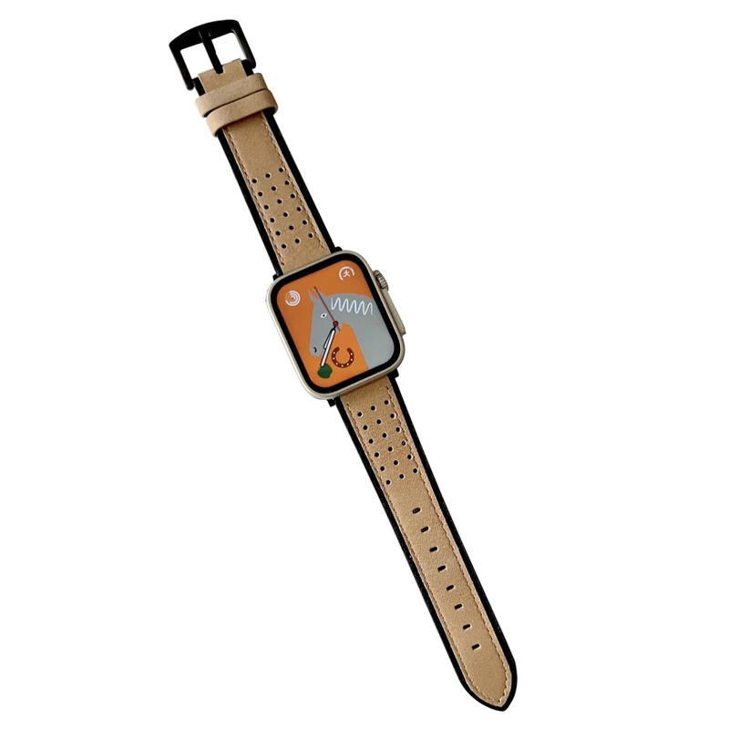 Apple Watch Series 49mm - 45mm - 44mm - 42mm Universal Top Layer Cowhide Watch Strap - Light Yellow