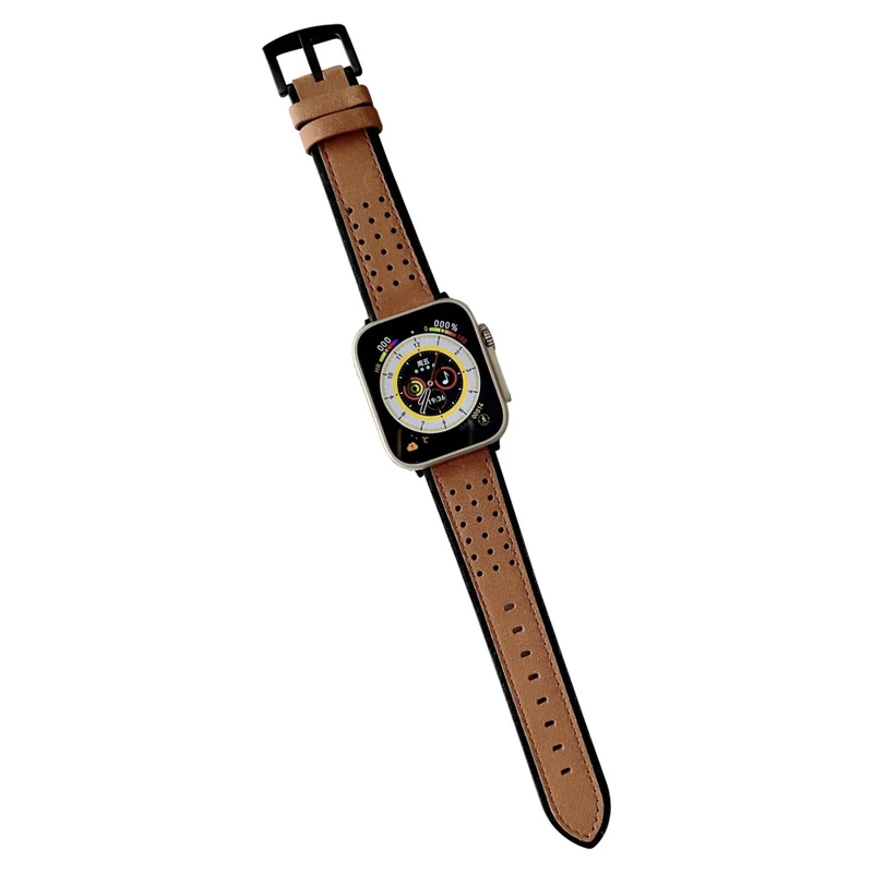 Apple Watch Series 49mm - 45mm - 44mm - 42mm Universal Top Layer Cowhide Watch Strap - Light Yellow