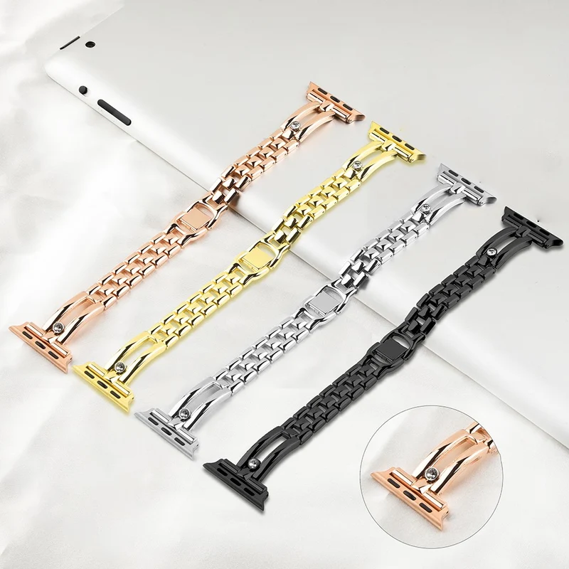 Replacement Band for Apple Watch Series 49mm - 45mm - 44mm - 42mm Universal Zinc Metal Strap - Rose Gold
