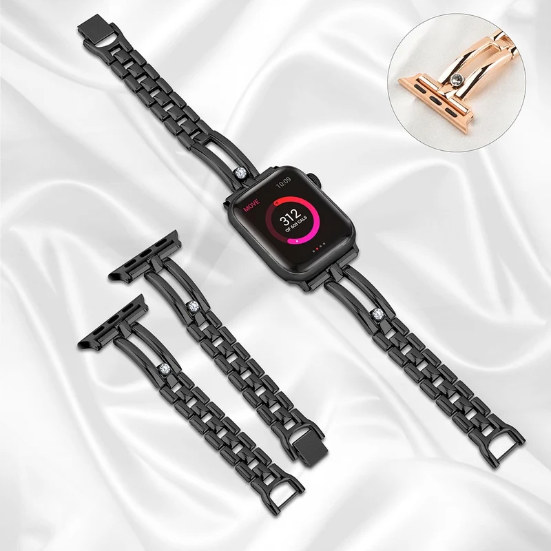 Replacement Band for Apple Watch Series 49mm - 45mm - 44mm - 42mm Universal Zinc Metal Strap - Rose Gold