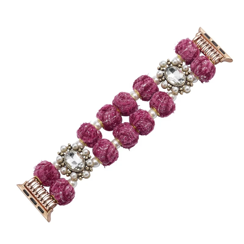 Apple Watch Series 41mm - 40mm - 38mm Universal Velvet Cotton Beaded Bracelet - Rose