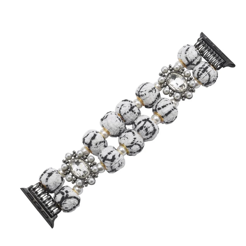 Apple Watch Series 41mm - 40mm - 38mm Universal Velvet Cotton Beaded Bracelet - Rose