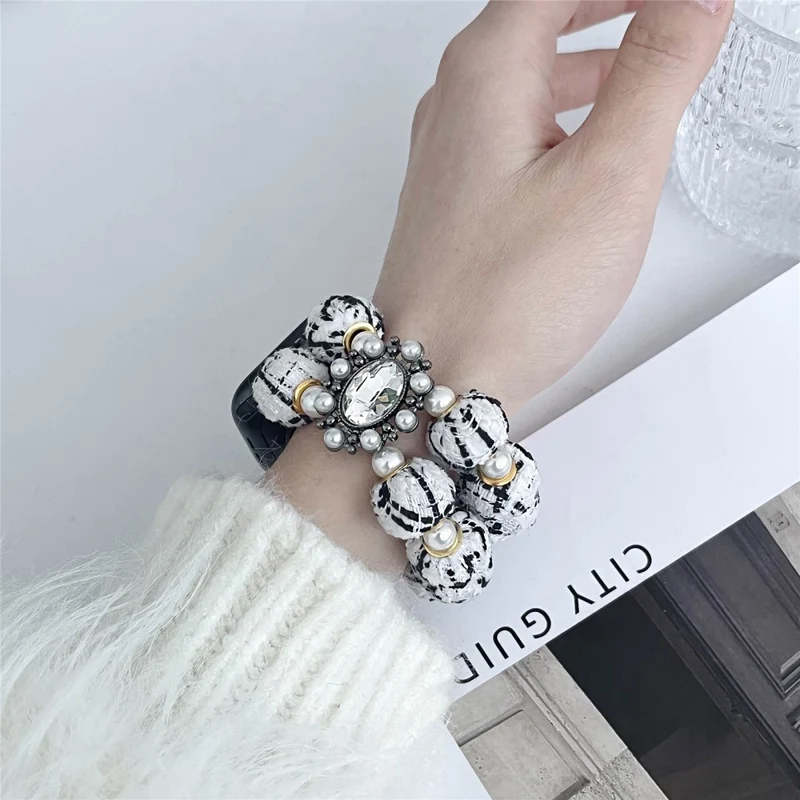 Apple Watch Series 41mm - 40mm - 38mm Universal Velvet Cotton Beaded Bracelet - Rose