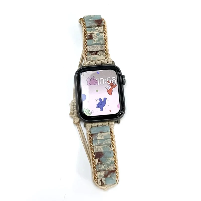 Apple Watch 49mm / 45mm / 44mm / 42mm Stone and Woven Rope Band - Rainbow
