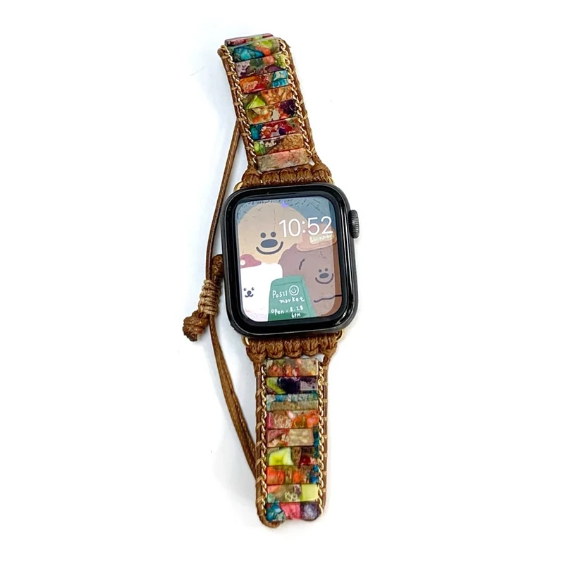 Apple Watch 49mm / 45mm / 44mm / 42mm Stone and Woven Rope Band - Rainbow