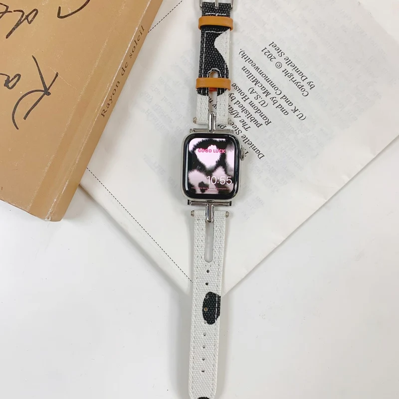 Apple Watch 49mm / 45mm / 44mm / 42mm Leather Watch Band Strap - White / Zebra Stripe
