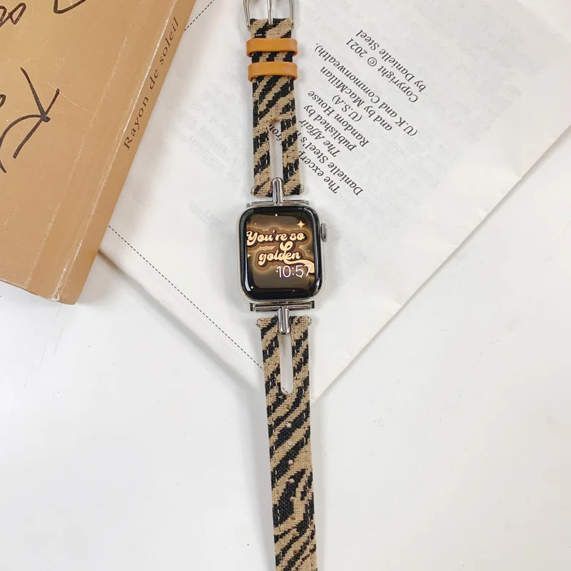 Apple Watch 49mm / 45mm / 44mm / 42mm Leather Watch Band Strap - White / Zebra Stripe