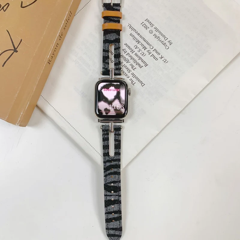 Apple Watch 49mm / 45mm / 44mm / 42mm Leather Watch Band Strap - White / Zebra Stripe