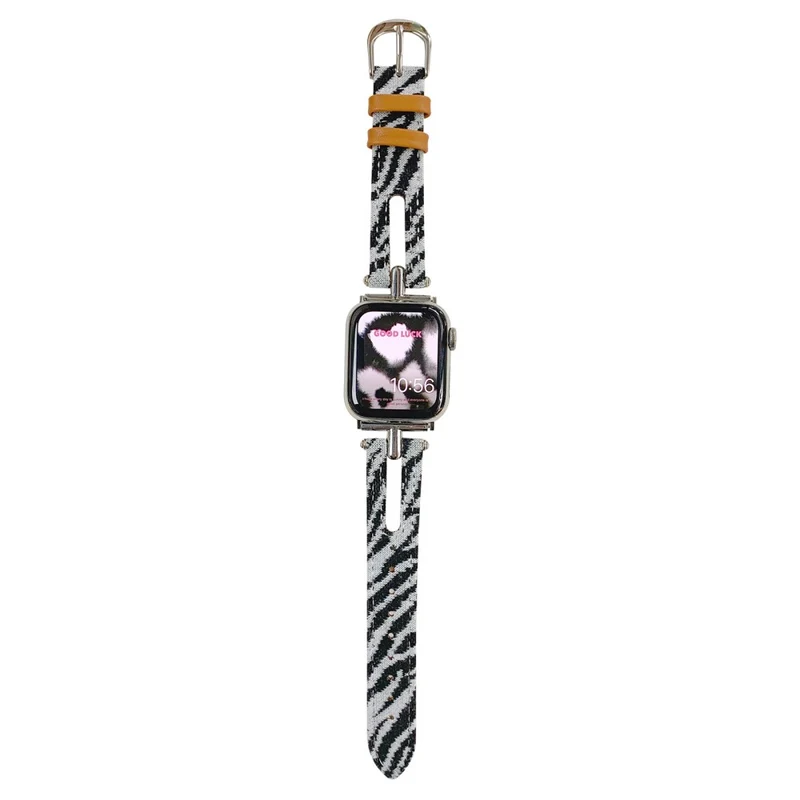 Apple Watch 49mm / 45mm / 44mm / 42mm Leather Watch Band Strap - White / Zebra Stripe