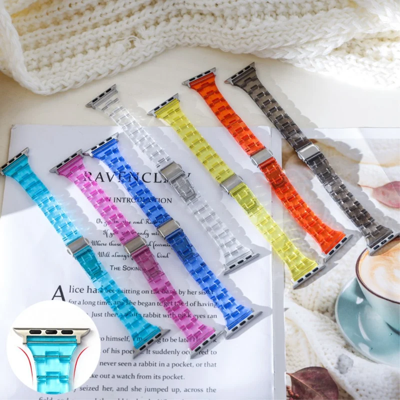 Resin Band for Apple Watch Series 49mm - 45mm - 44mm - 42mm Universal Jelly Watch Strap - Transparent Dark Blue