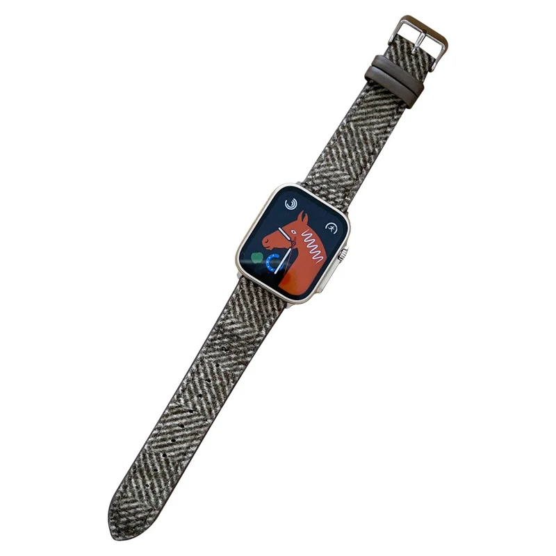 Watch Band for Apple Watch Series 49mm - 45mm - 44mm - 42mm Universal Winter Furry Nylon Strap - Grey+Green