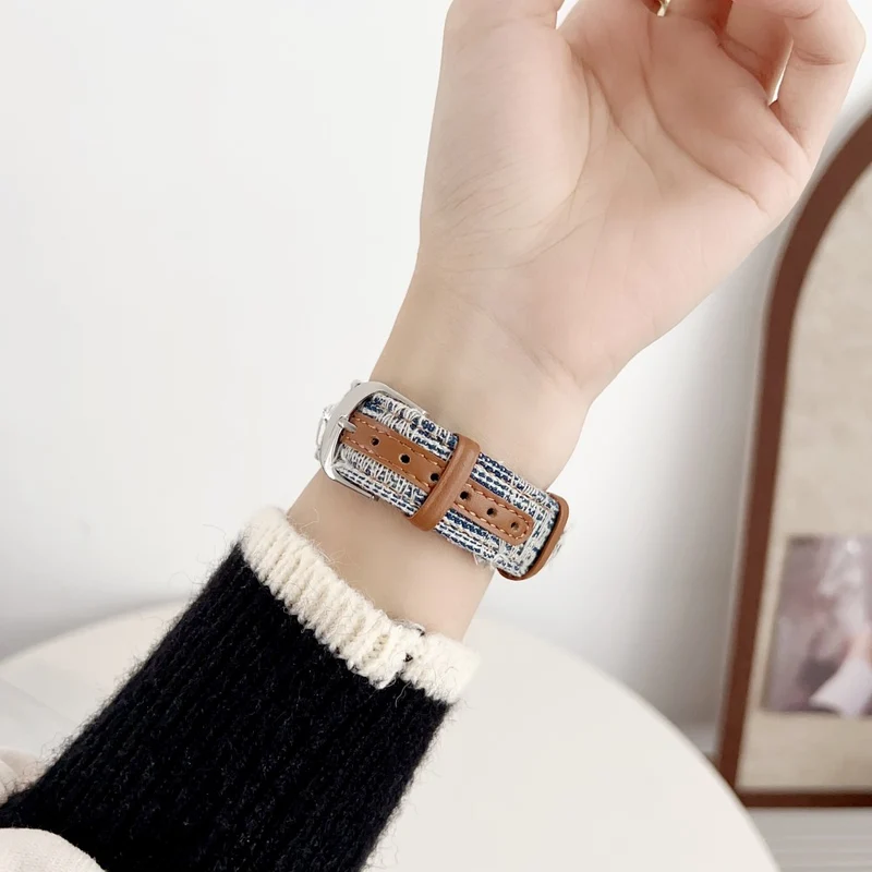 Apple Watch Series 49mm - 45mm - 44mm - 42mm Universal Denim Band Bear Decor Watch Strap - Dark Blue