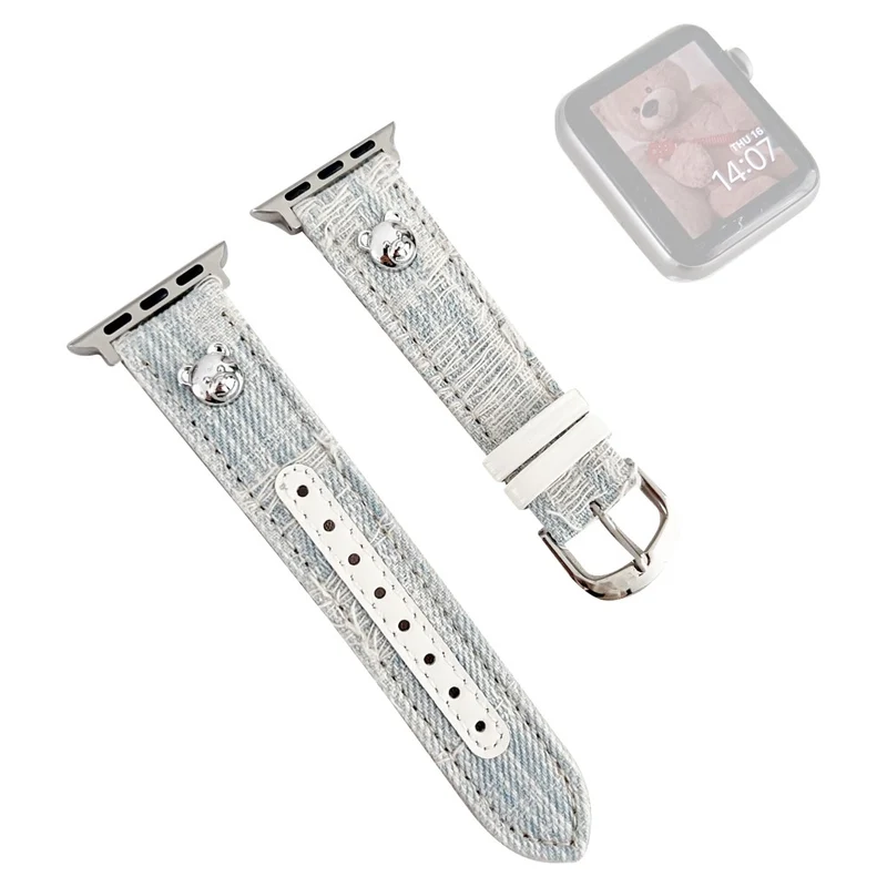 Apple Watch Series 49mm - 45mm - 44mm - 42mm Universal Denim Band Bear Decor Watch Strap - Dark Blue