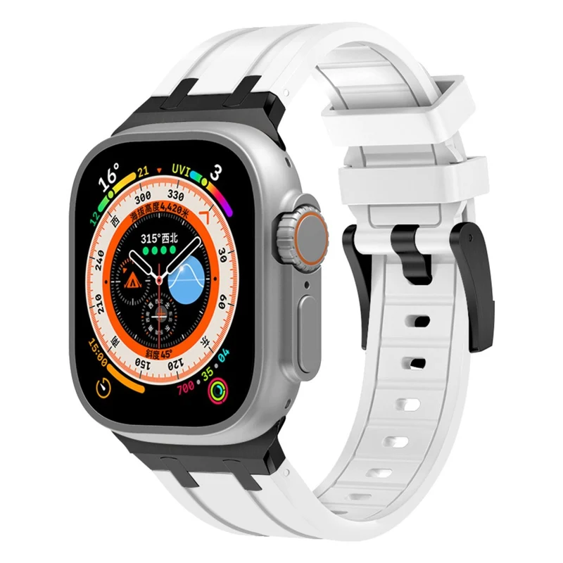 Apple Watch Series 41mm - 40mm - 38mm Universal Liquid Silicone Strap Metal Connector - Black+White