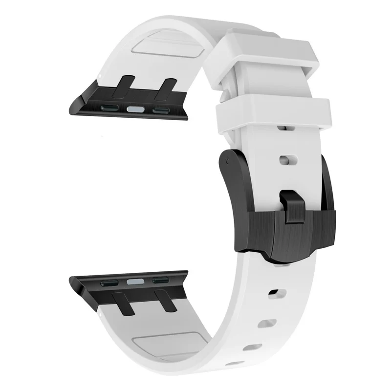 Apple Watch Series 41mm - 40mm - 38mm Universal Liquid Silicone Strap Metal Connector - Black+White