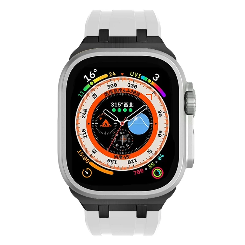 Apple Watch Series 41mm - 40mm - 38mm Universal Liquid Silicone Strap Metal Connector - Black+White